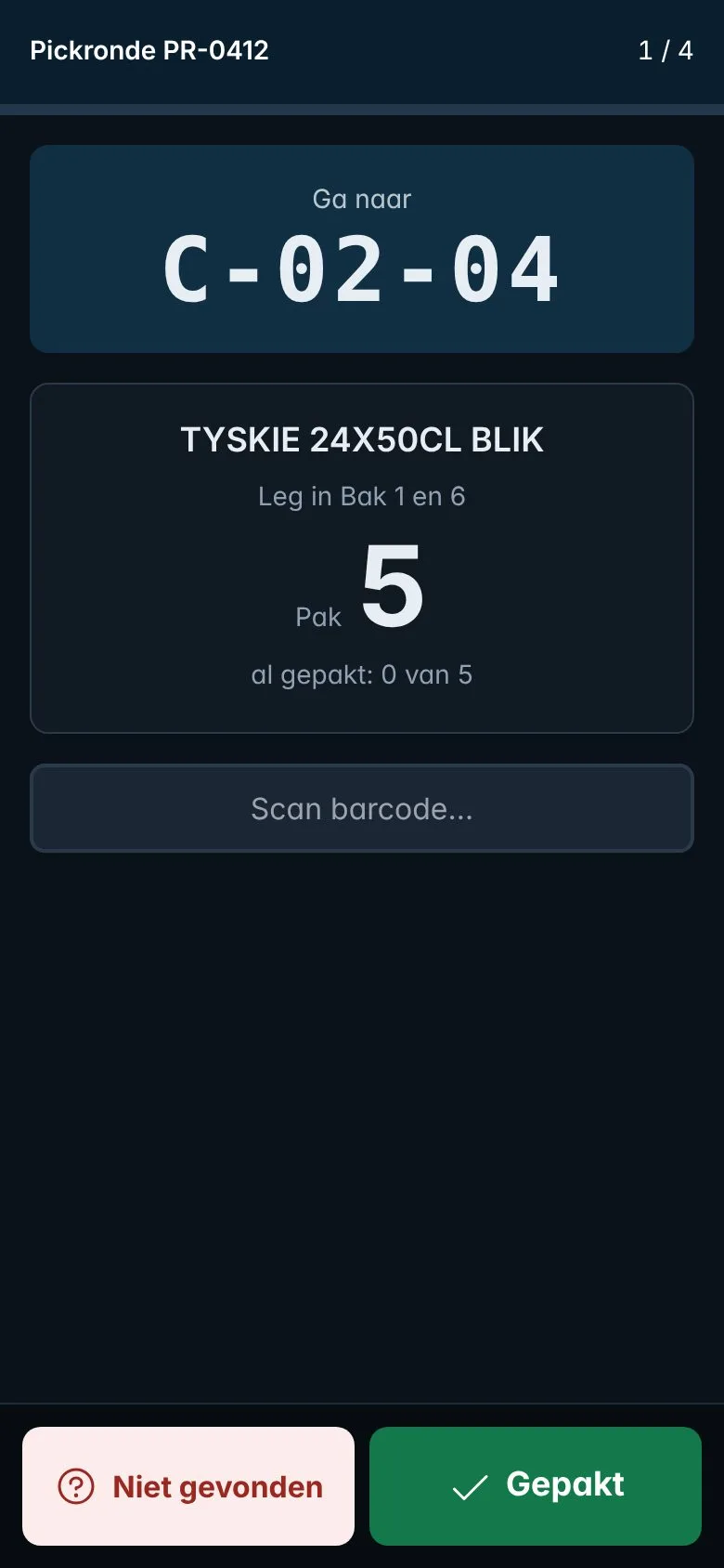 Picking app on a handheld scanner